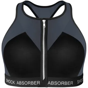 Infinity Power Front Zippered Sports Bra Black Silver - Shock Absorber