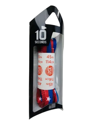 10 Seconds ® Athletic Printed Flat Laces | Red/Blue Stripe with White Stars