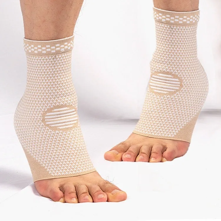 1pair Nylon Knitted Ankle Pads Compression Support Anti-Sprain Cycling Protective Gear(White L)