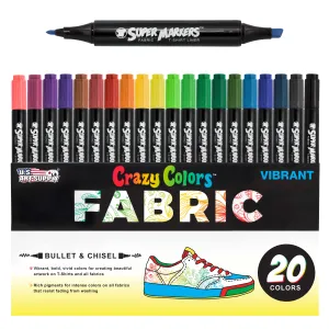 20 Color Dual Tip Fabric & T-Shirt Marker Set-Double-Ended Fabric Markers with Chisel Point and Fine Point Tips