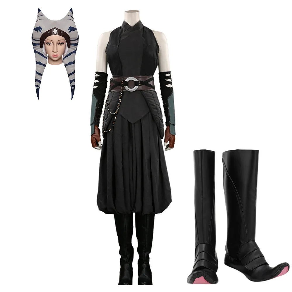 2023 Ahsoka Ahsoka Tano Black Outfits Cosplay Headgear Shoes Full Set Halloween Carnival Suit Cosplay Costume