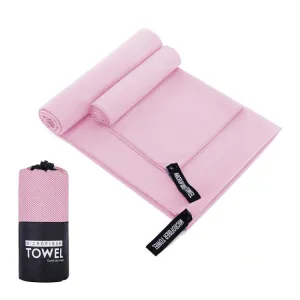 Absorbent Quick Dry Sports Towel Microfiber Bath Towel 40x80cm(Pink Round Mesh Bag)