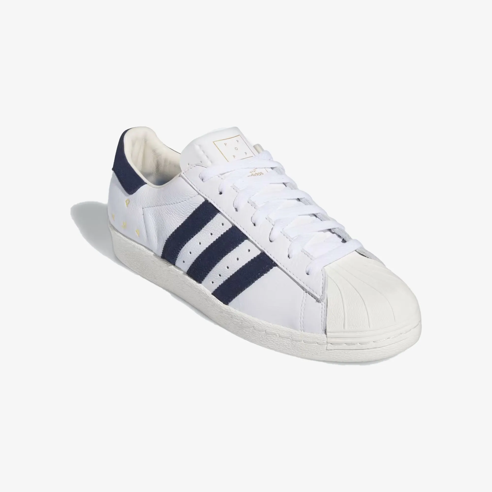 Adidas Originals | POP TRADING CO SUPERSTAR ADV TRAINERS  { CLOUD WHITE/NAVY/CHALK WHITE