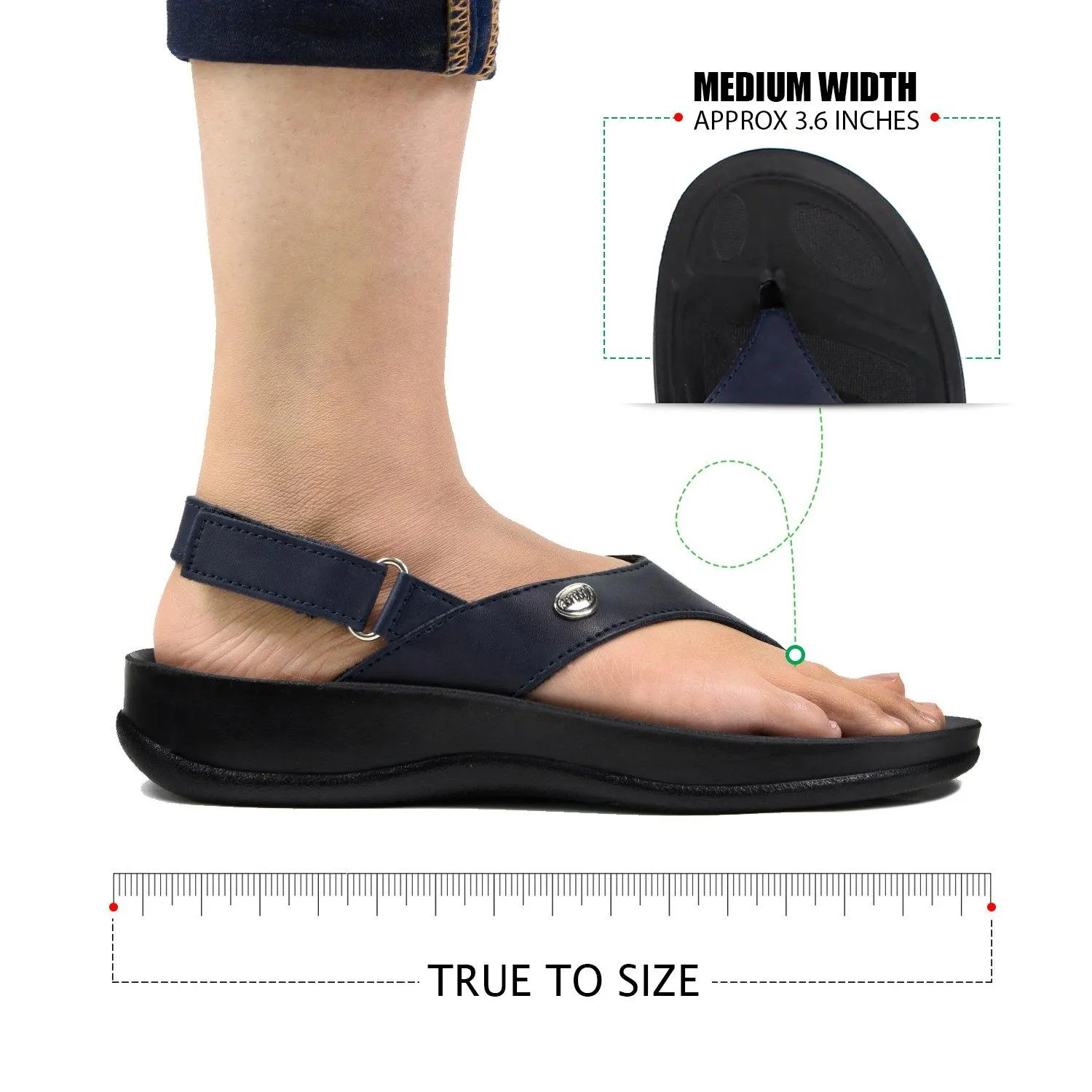 Aerosoft - Tuck S5901 Velcro Ankle Strap Comfortable Thong Arch Support Sandals For Women