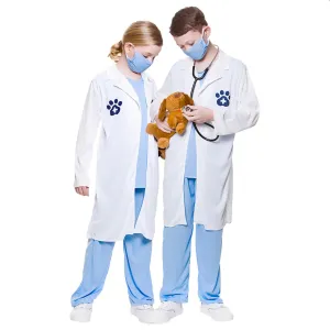 Animal Loving Vet Kids Costume White Coat Blue Scrubs Mask