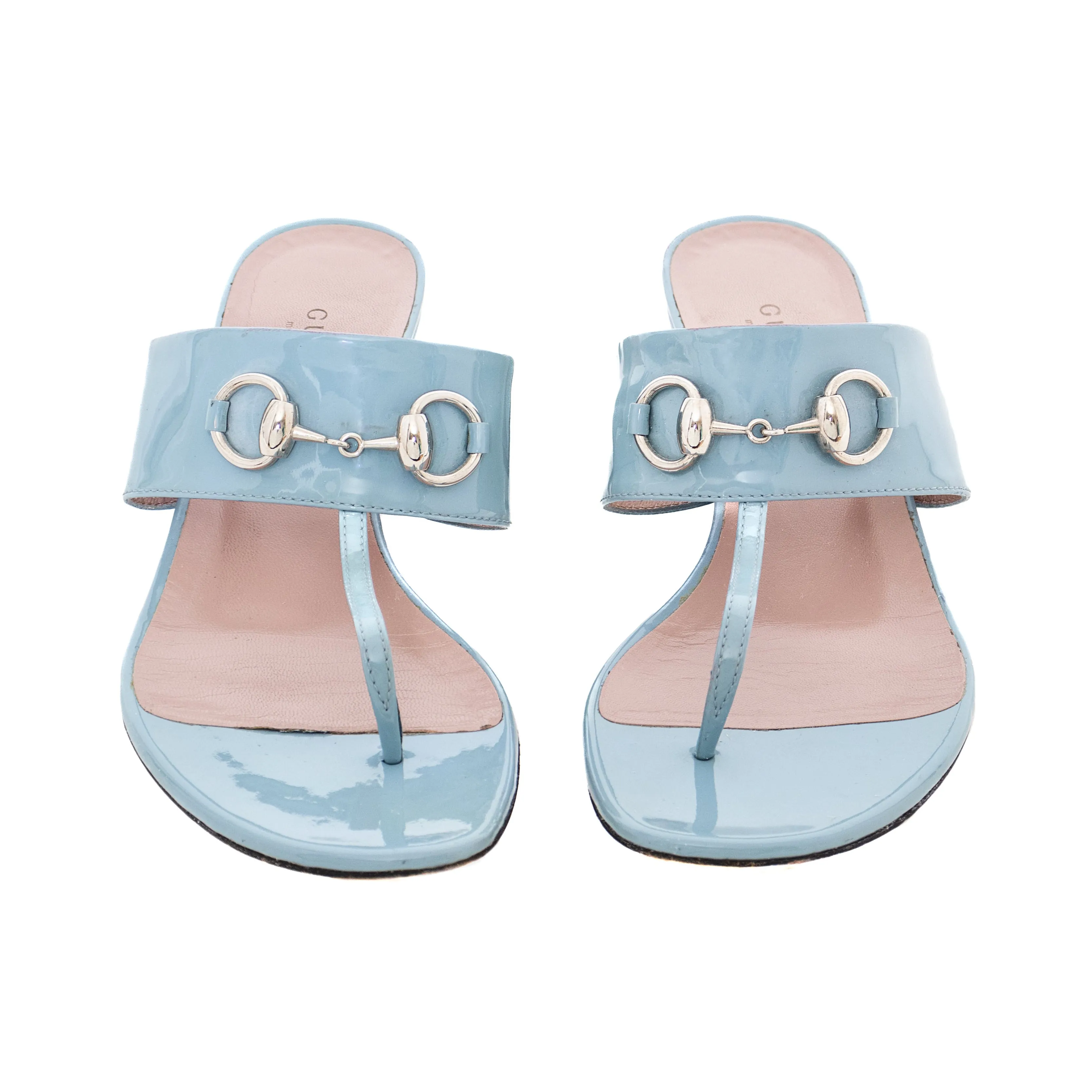 Baby Blue Patent Horsebit Sandals 36.5