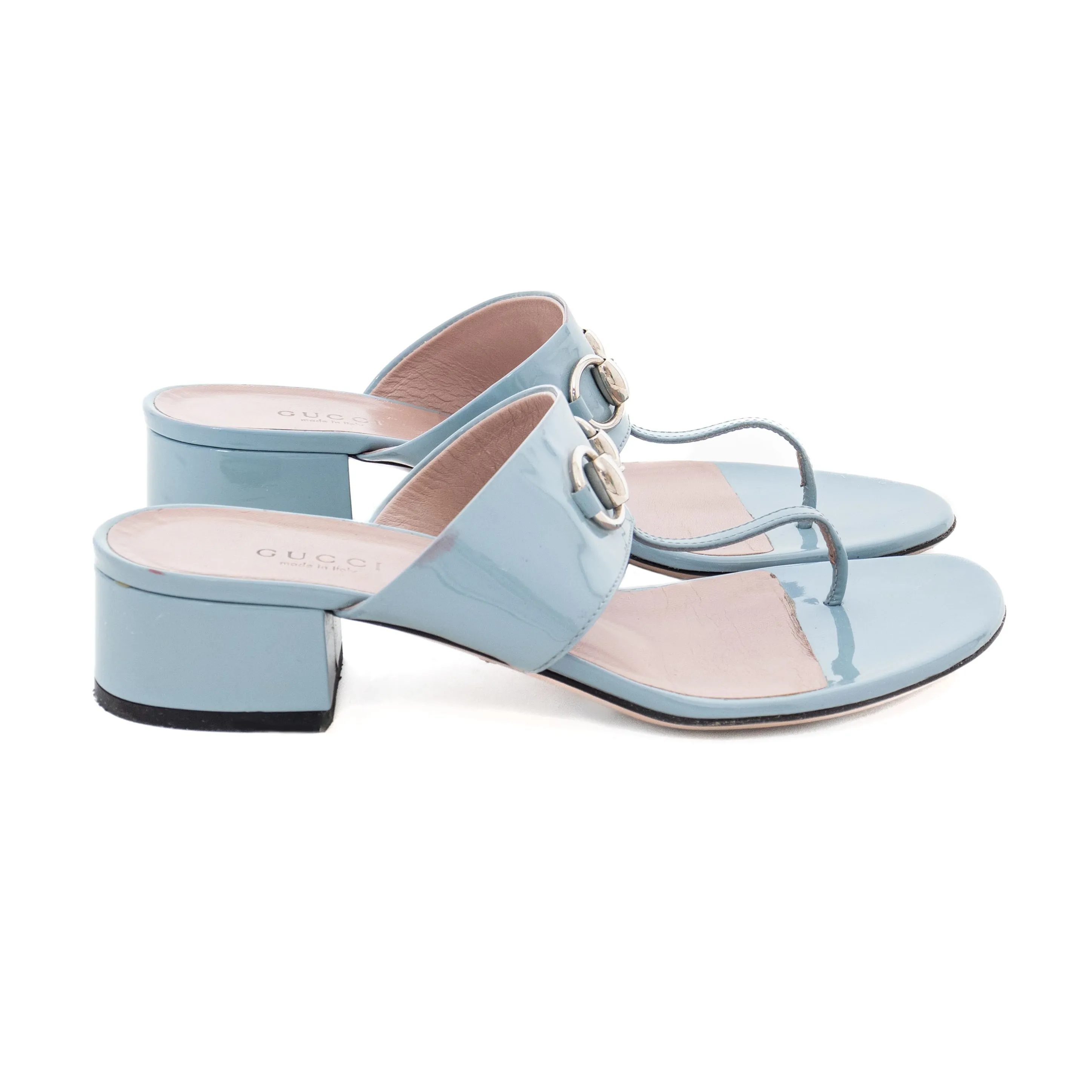 Baby Blue Patent Horsebit Sandals 36.5