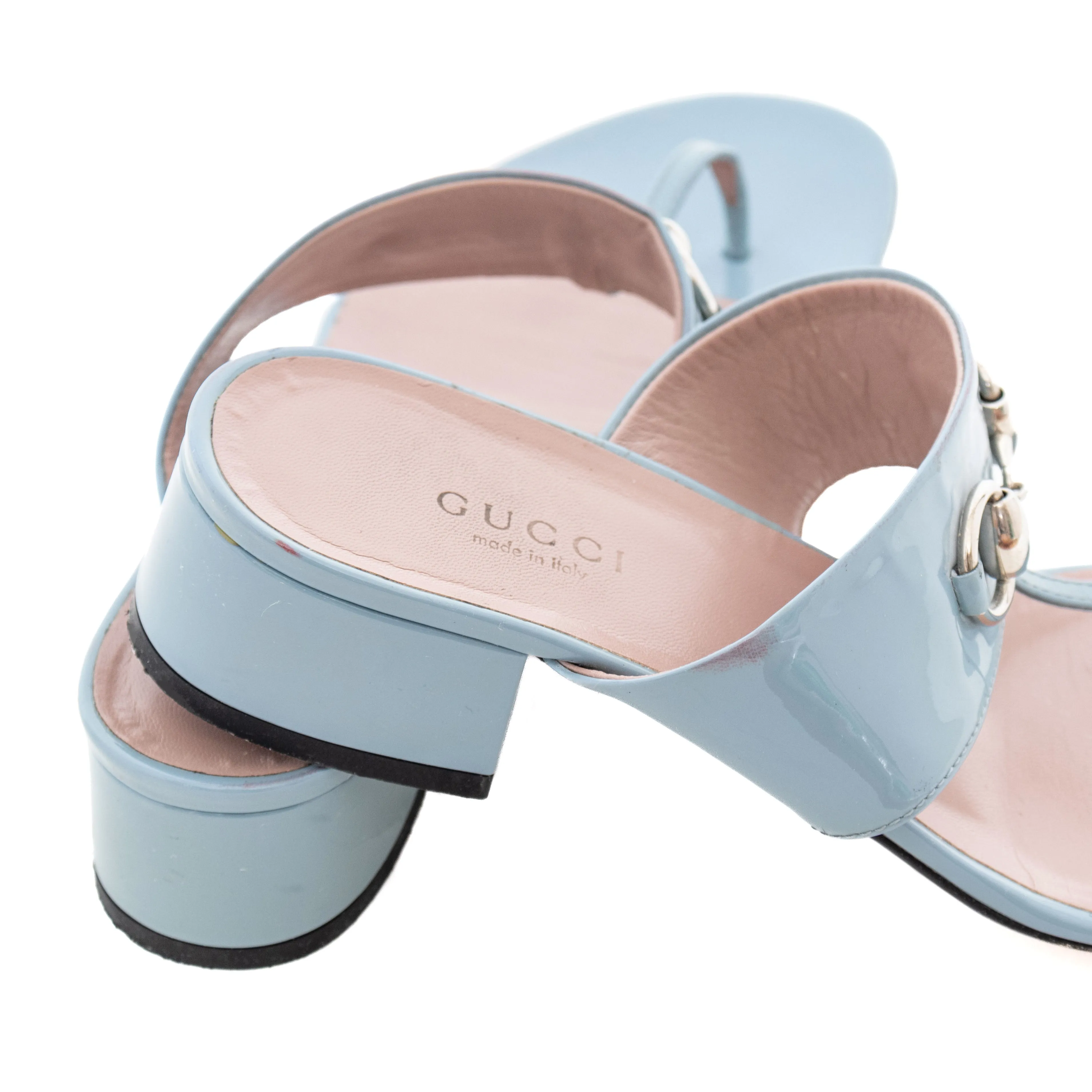 Baby Blue Patent Horsebit Sandals 36.5