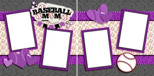 Baseball Mom Purple- Digital Scrapbook Pages - INSTANT DOWNLOAD