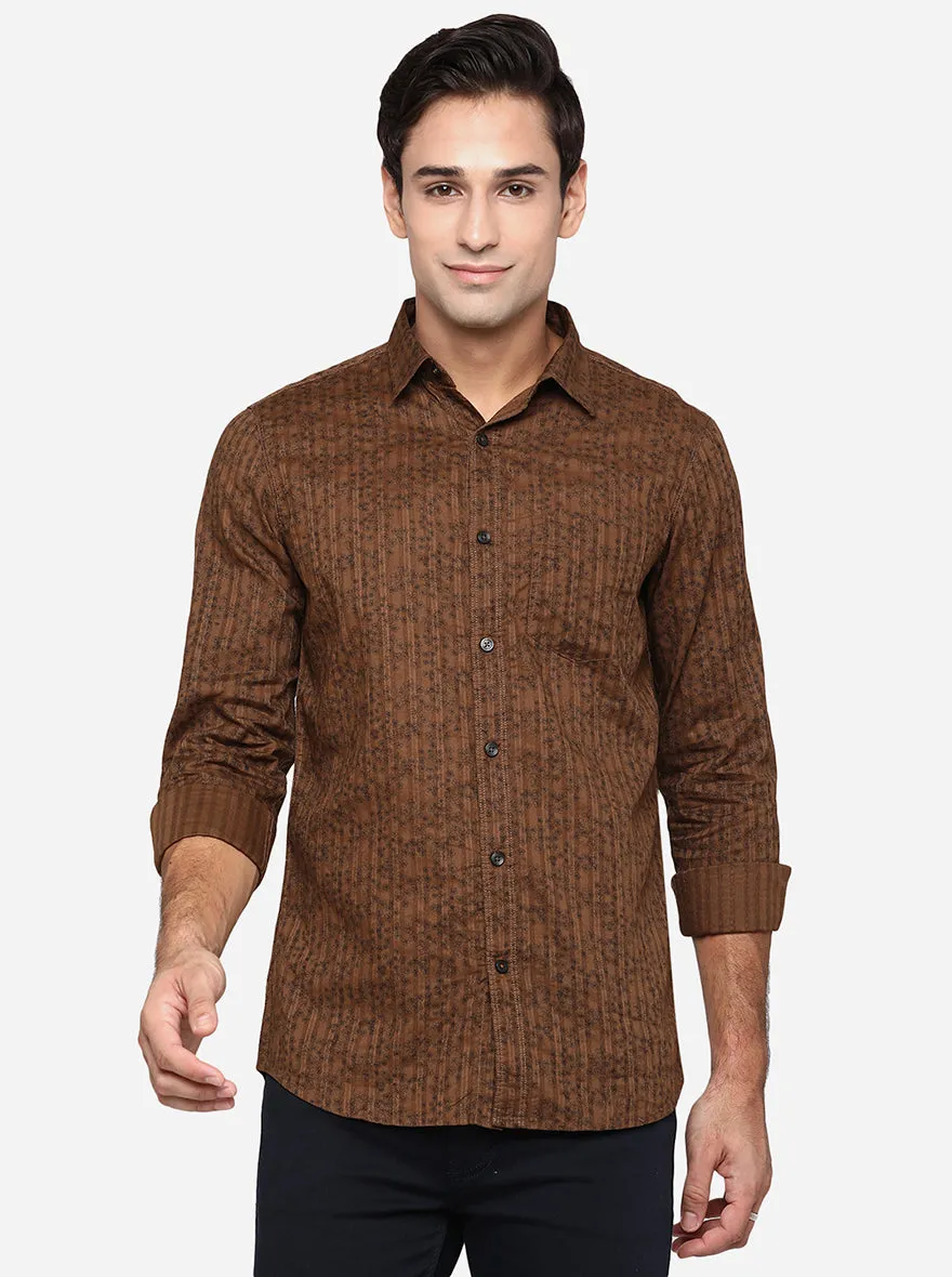 Biston Brown Printed Slim Fit Semi Casual Shirt | JadeBlue