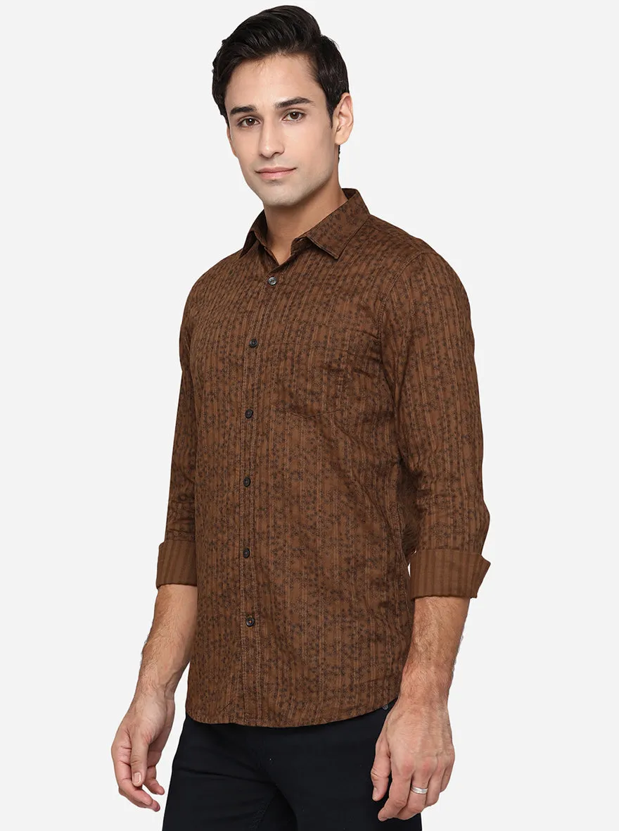 Biston Brown Printed Slim Fit Semi Casual Shirt | JadeBlue