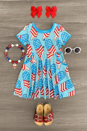 Blue American Flag Popsicle Dress