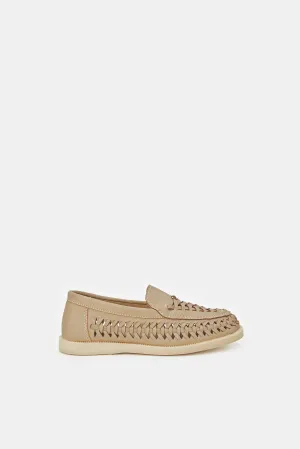 Boys Beige Woven Loafer