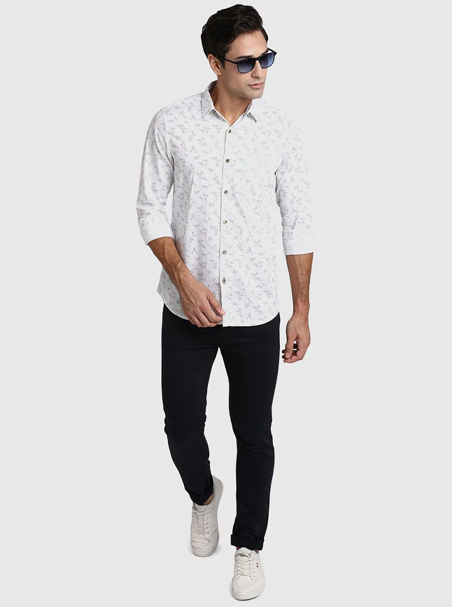 Bright White Printed Slim Fit Semi Casual Shirt | JadeBlue