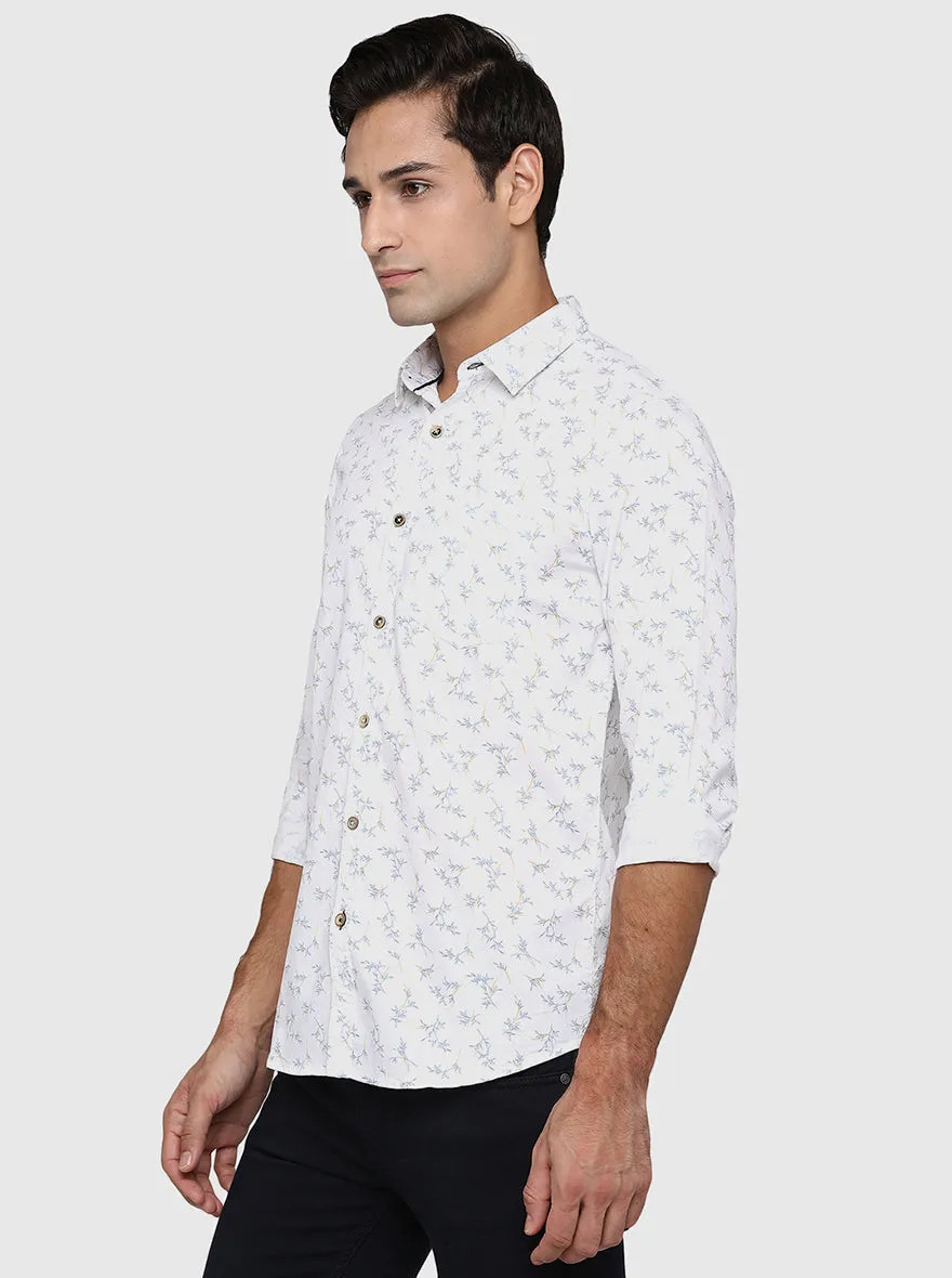 Bright White Printed Slim Fit Semi Casual Shirt | JadeBlue