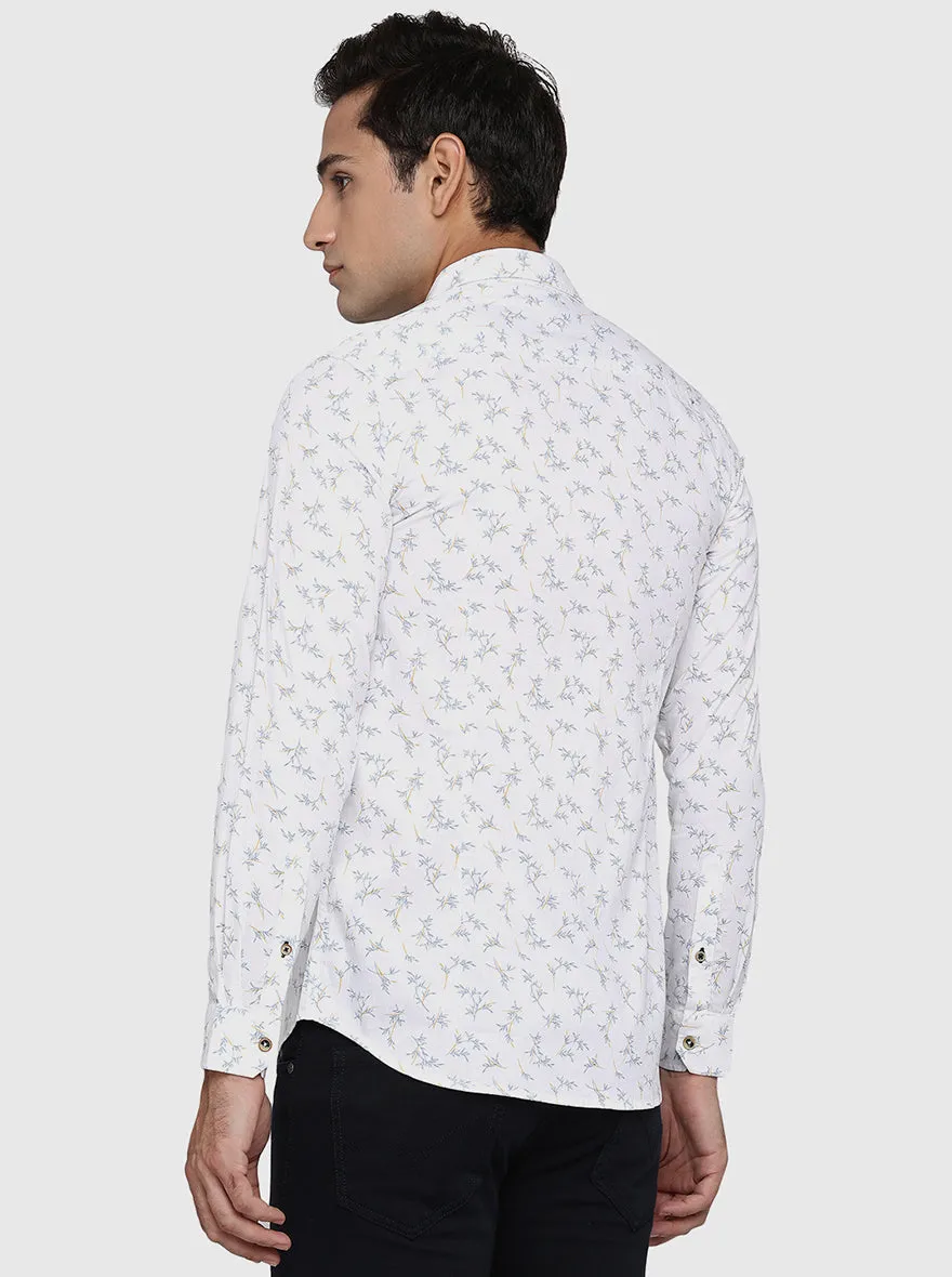 Bright White Printed Slim Fit Semi Casual Shirt | JadeBlue