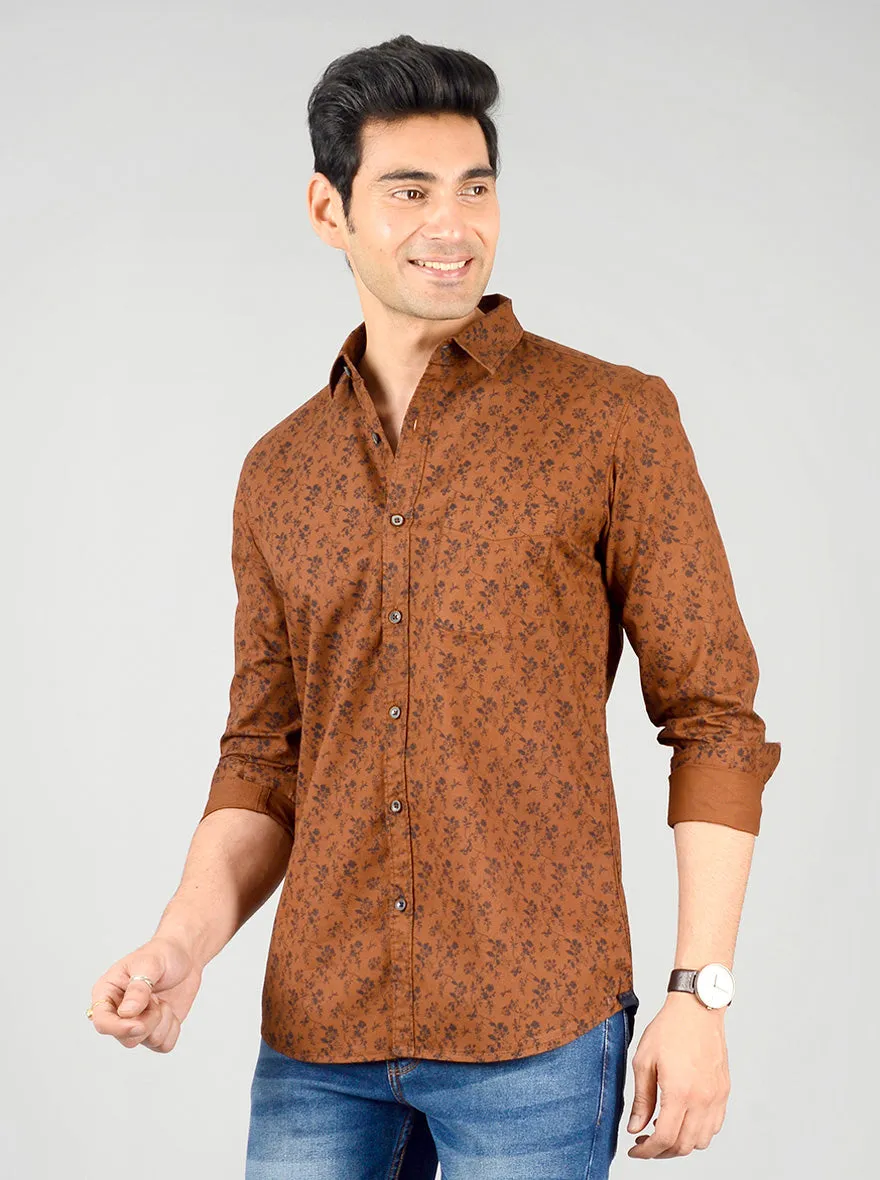 Brown Printed Slim Fit Casual Shirt | JadeBlue