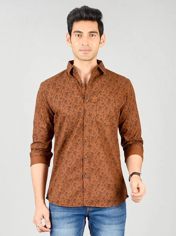 Brown Printed Slim Fit Casual Shirt | JadeBlue