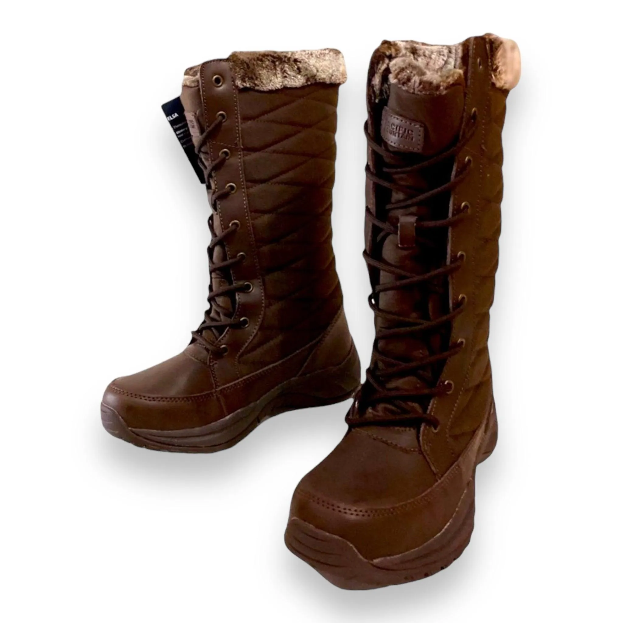 Brown Quilted Fur Tall Winter Boots