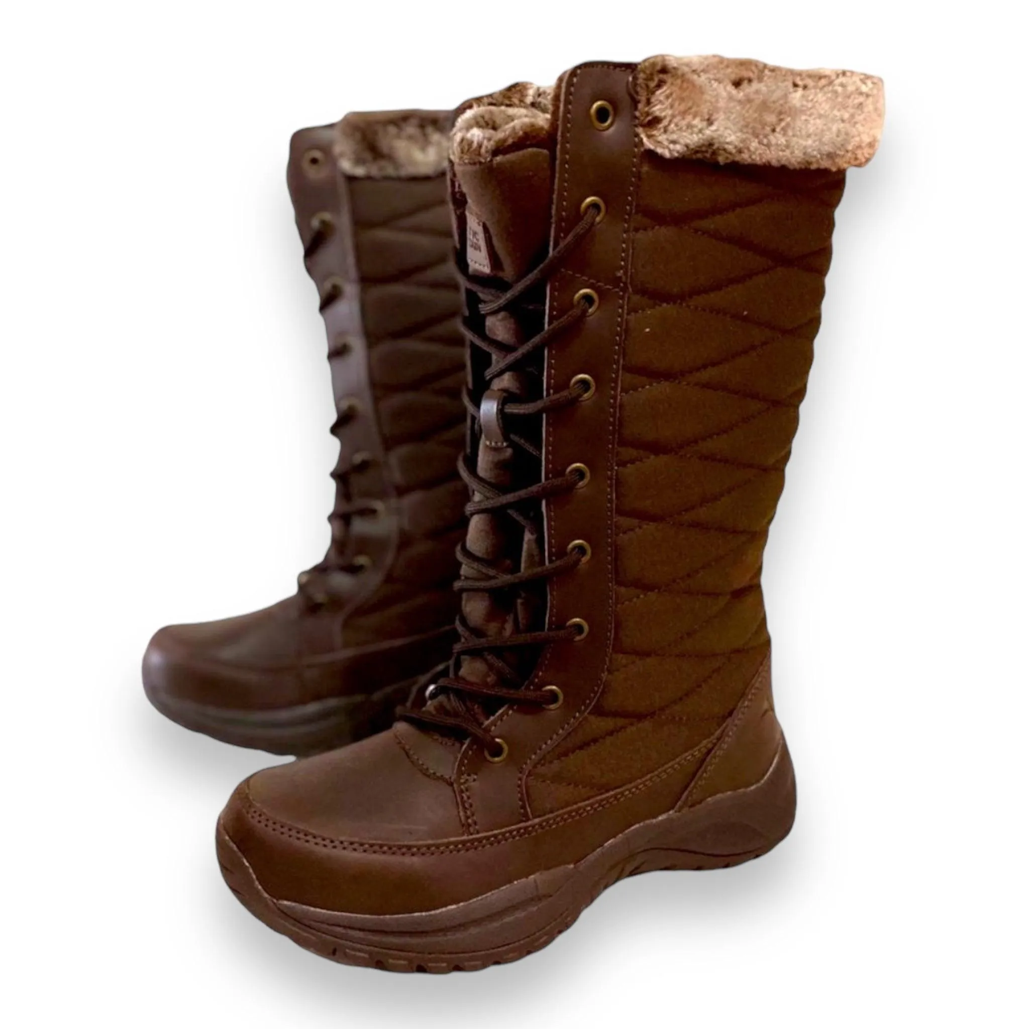 Brown Quilted Fur Tall Winter Boots