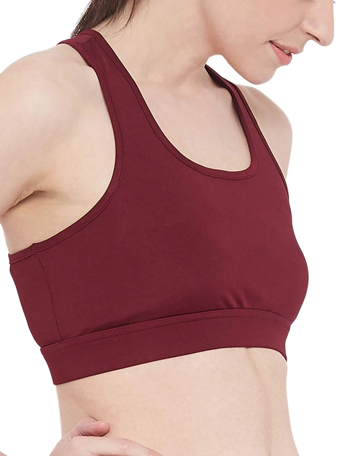 Clovia Women's Nylon Lightly Padded Wire Free Sports Bra (BR2084A09XXL_Maroon_2XL)