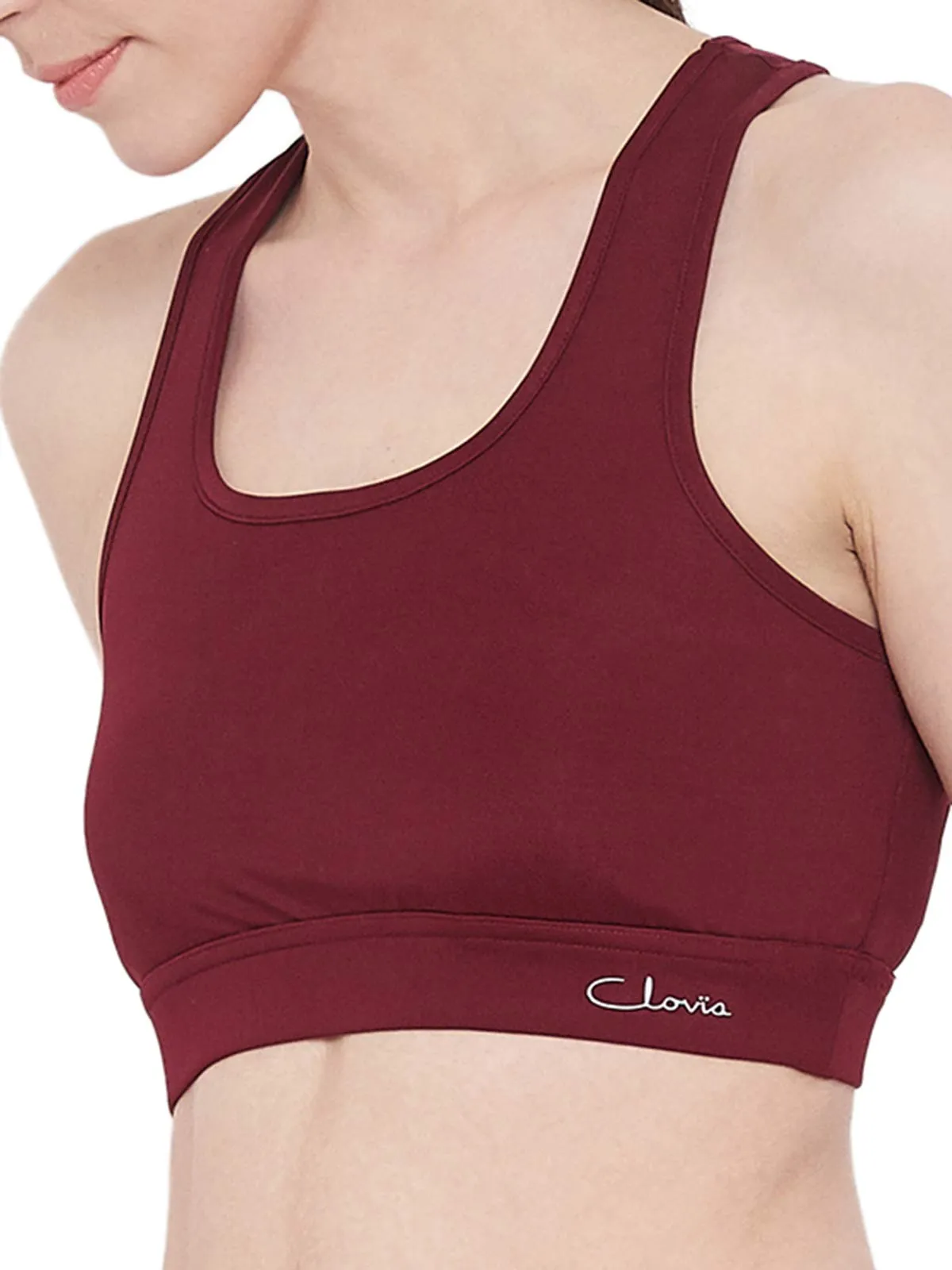 Clovia Women's Nylon Lightly Padded Wire Free Sports Bra (BR2084A09XXL_Maroon_2XL)