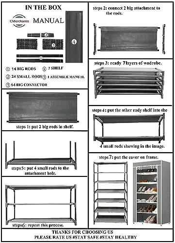 CMerchants Smart Buy Home Utility Portable Space Saving 6 Layer Metal Shoe Rack Organizer Stand GREY