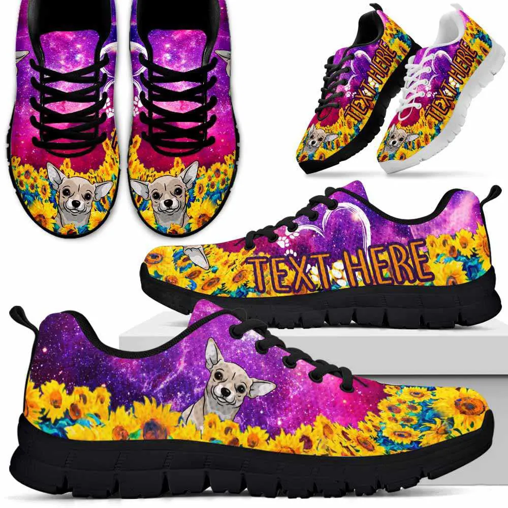 Custom Name Chihuahua Sneaker, Chihuahua Sunflower Galaxy Sneakers Running Shoes, Best Running Shoes