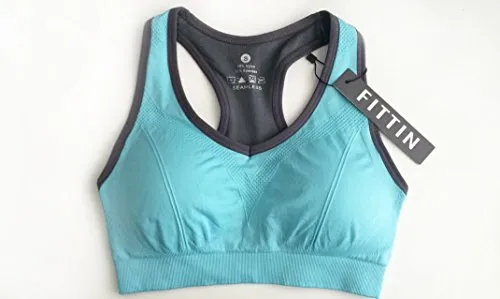 Fittin Womens Padded Sports Bras Wire Free with Removable Pads Grey ,XL,3 pack