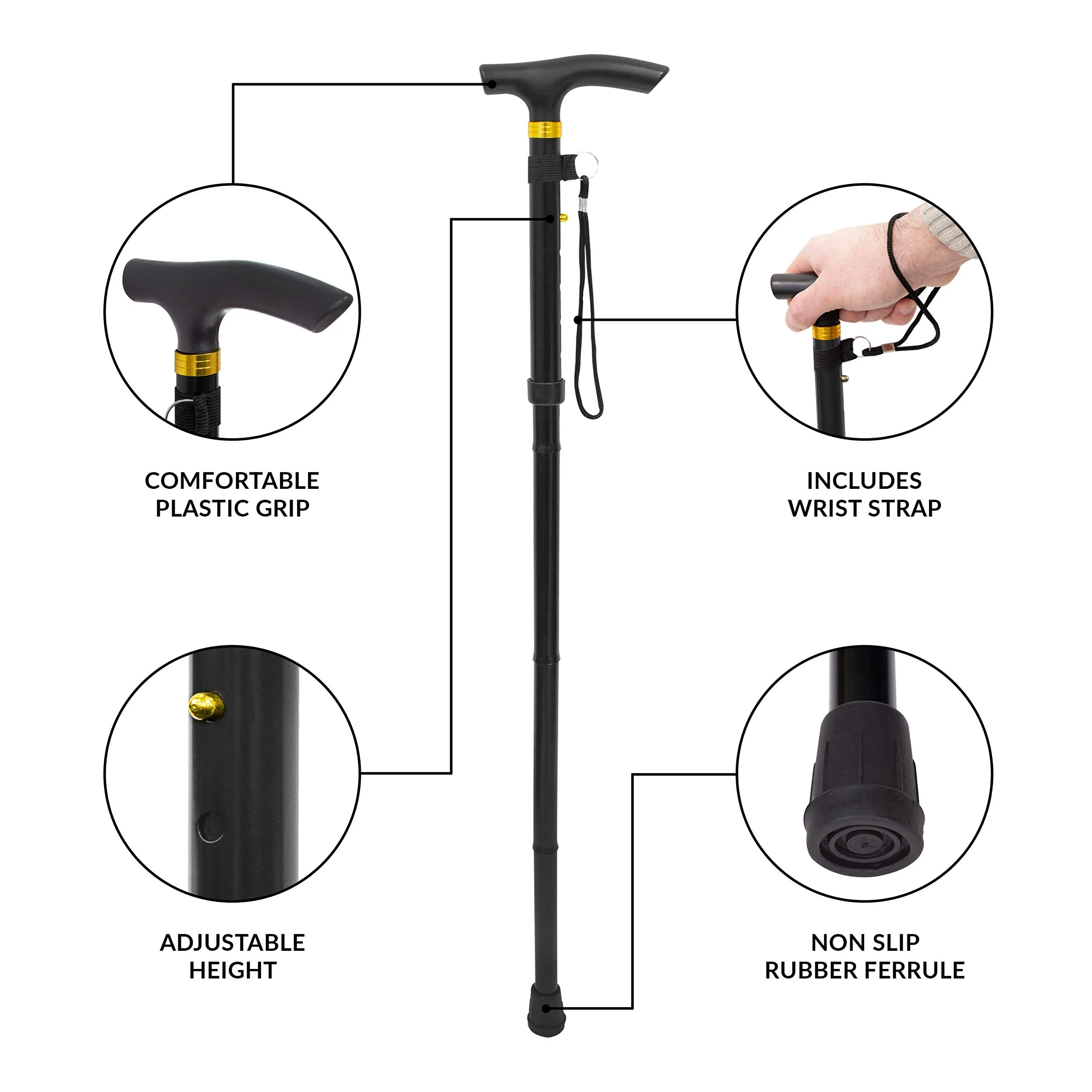 Folding Walking Stick Black 60510