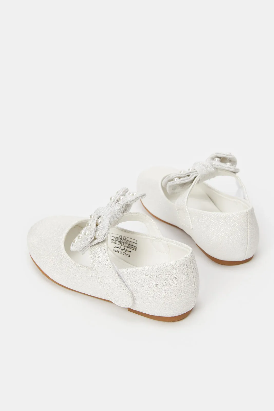 Girls Silver Bow Trim Ballerina