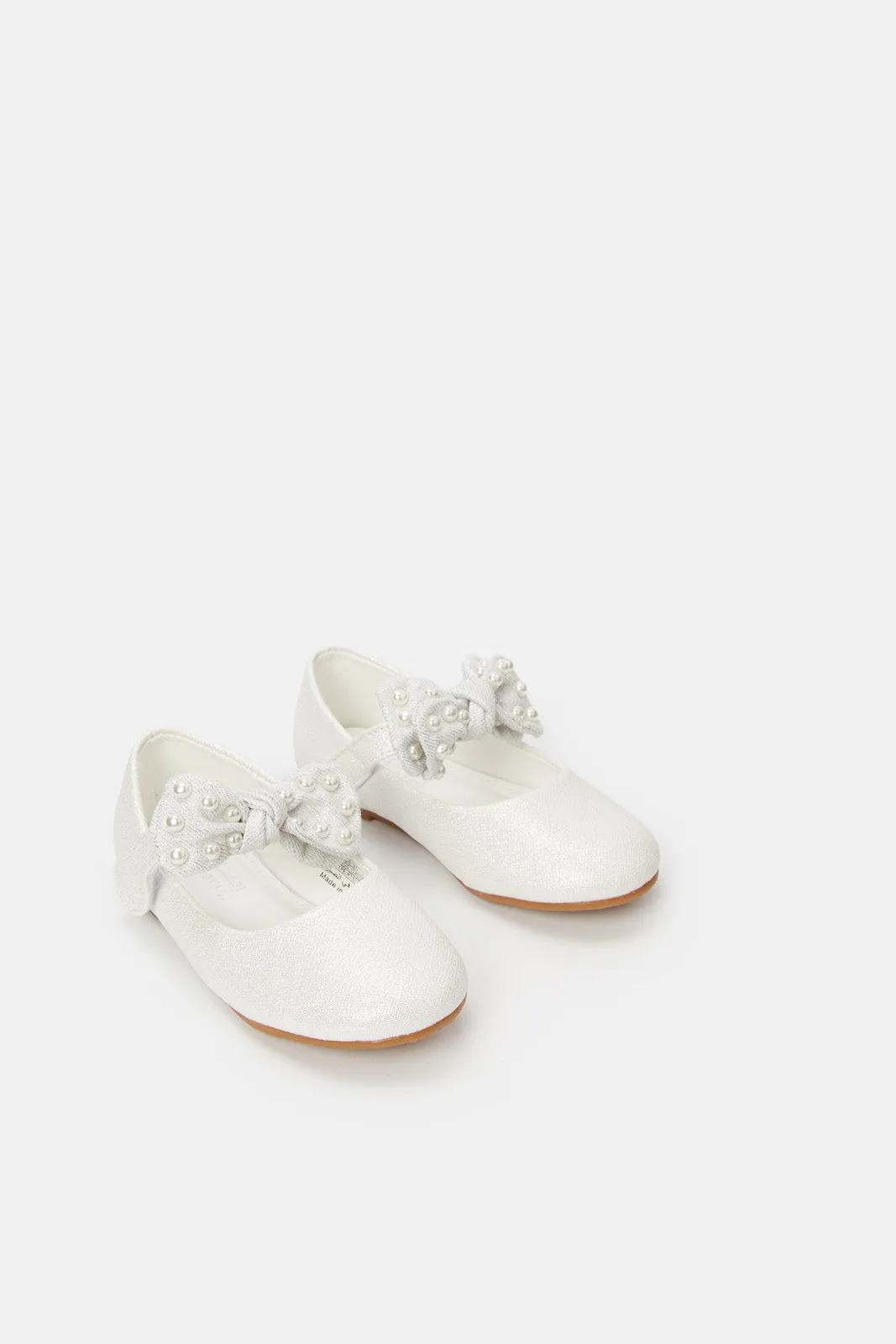 Girls Silver Bow Trim Ballerina