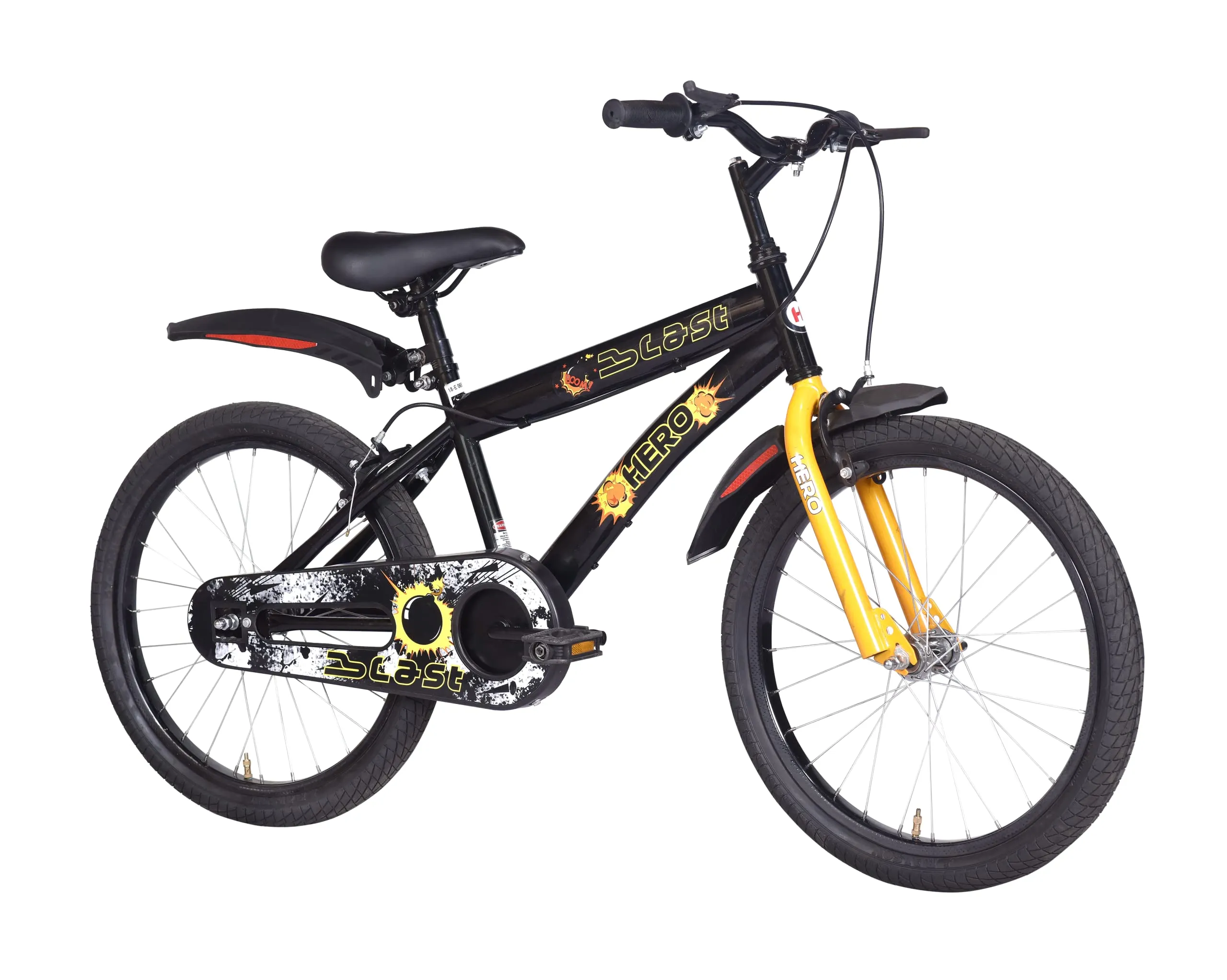 Hero Blast 20T Kids Cycle with mudgaurds | Black | Easy Self assembly | Cycle for age 7 to 10 years boys and girls 12 Inches, Rigid