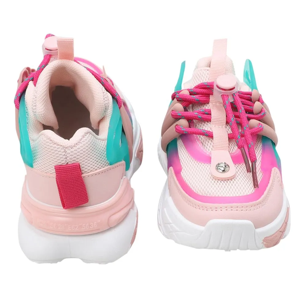 Hopscotch Girls Mesh Solid Applique Athletic Shoes in Pink Color, UK:3 (ZSX-4400100)