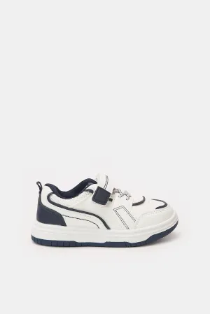 Infant Boys White And Navy Velcro Sneaker