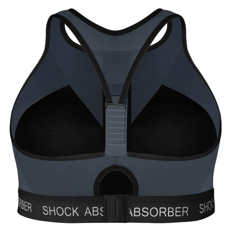 Infinity Power Front Zippered Sports Bra Black Silver - Shock Absorber