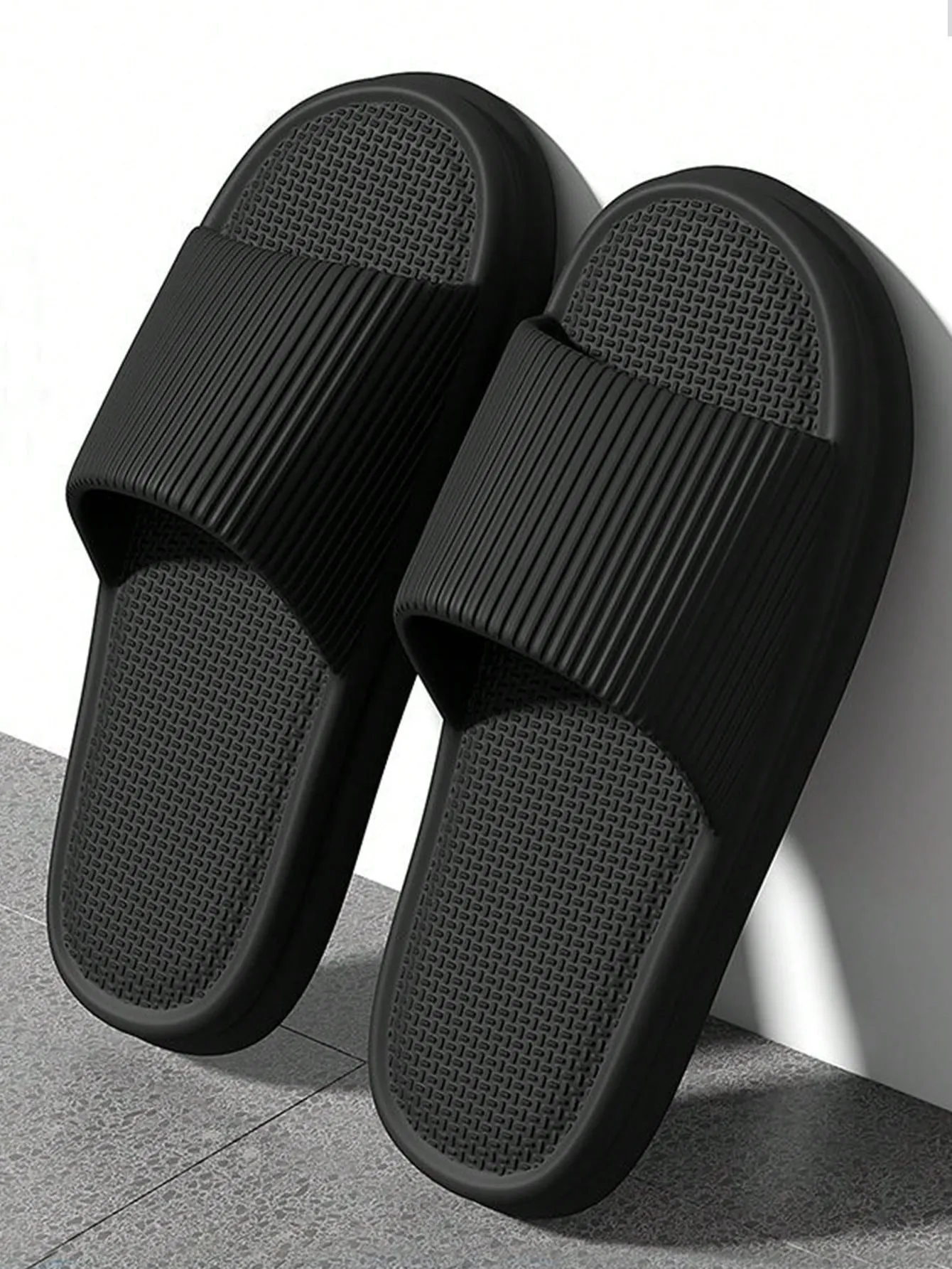 Ins Style New Fashion Striped Black Thick-Soled Anti-Slip Anti-Odor Eva Home Bathroom Slippers For Men