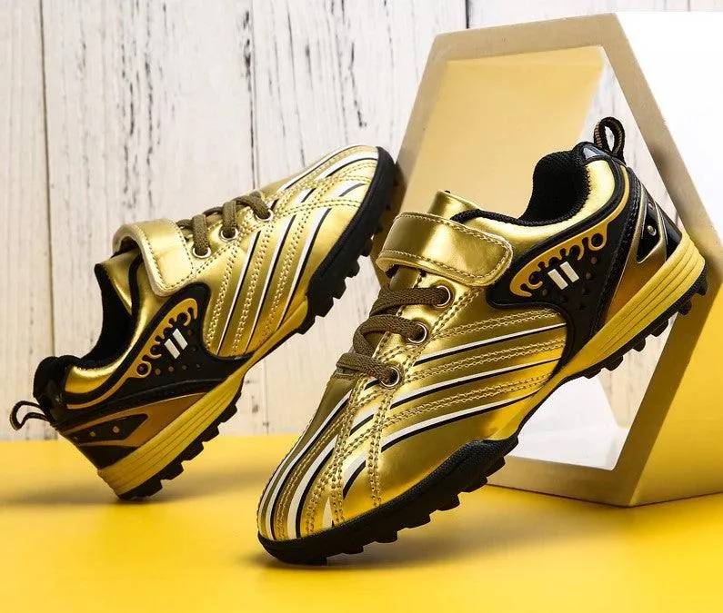 Kids Youth PU Leather Gold Soccer Cleats