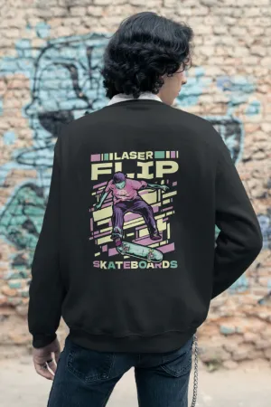 Laser Flip Skateboards Black Printed Sweatshirt for men