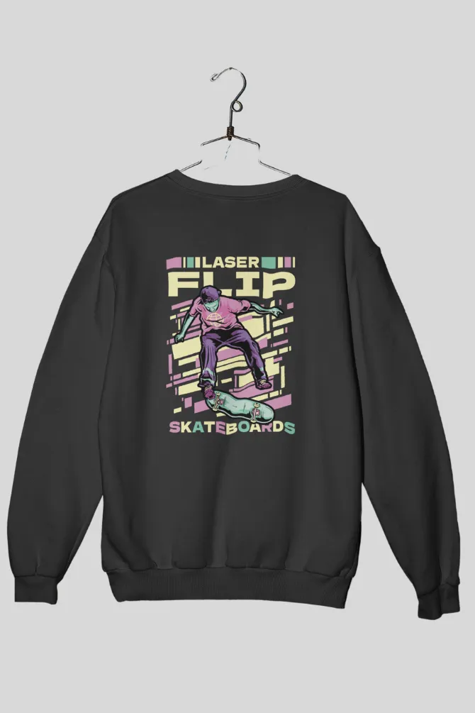 Laser Flip Skateboards Black Printed Sweatshirt for men