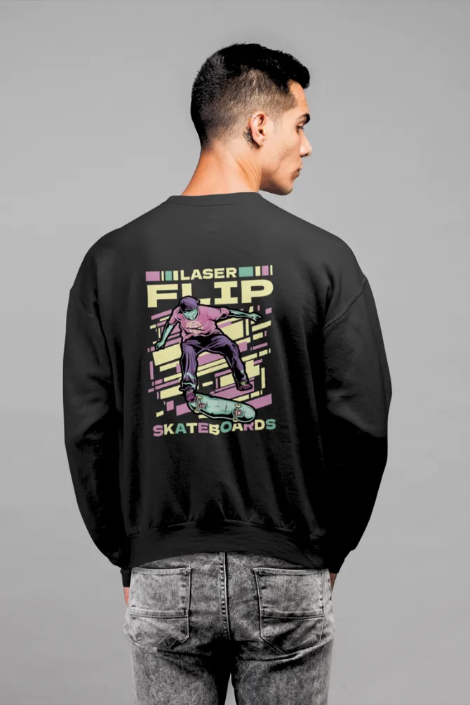 Laser Flip Skateboards Black Printed Sweatshirt for men