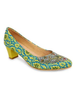 Lime Yellow Motif Block Heels