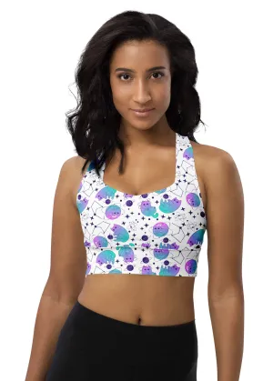 Longline sports bra - Galaxy Cats - White