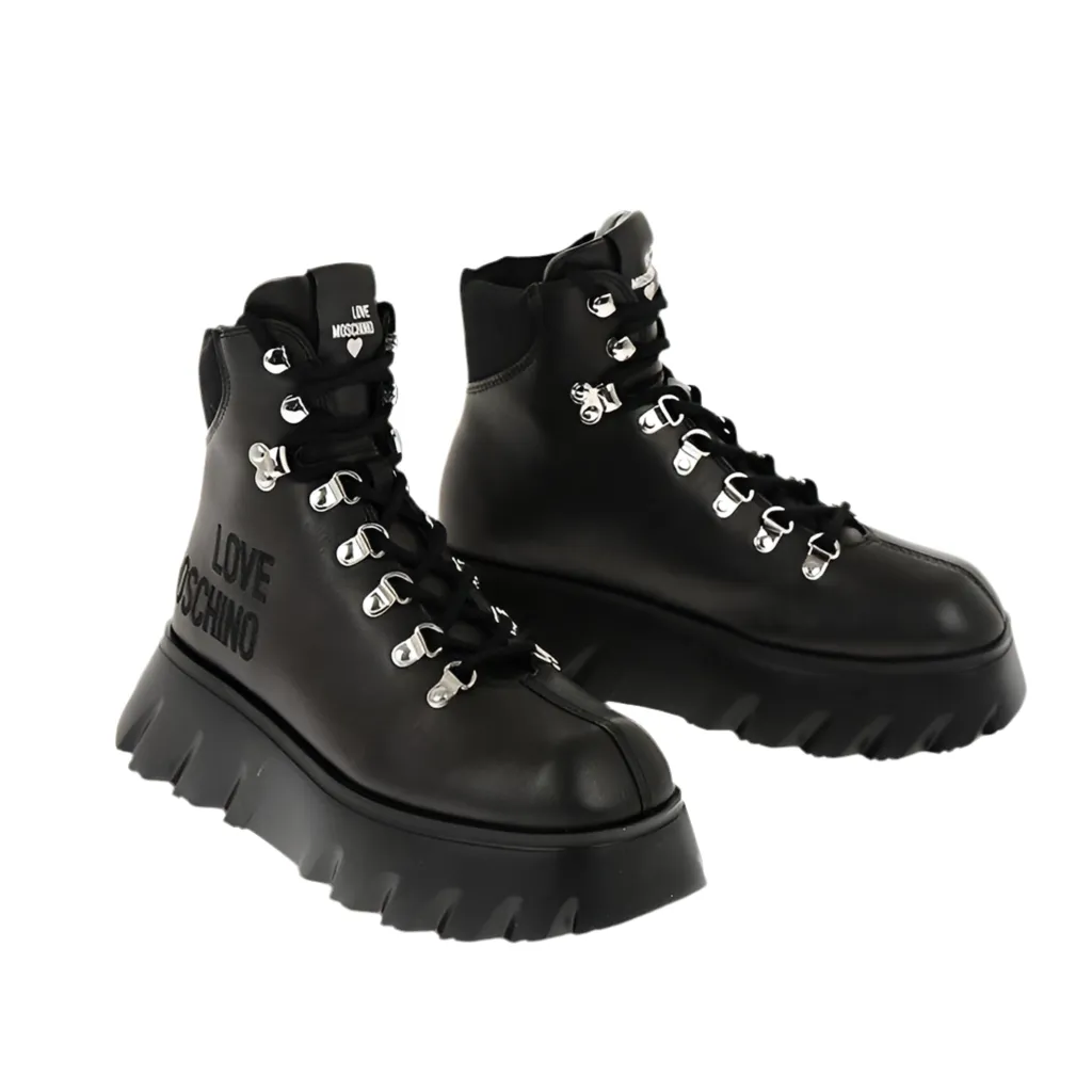 LOVE MOSCHINO LACE UP ANKLE BOOTS