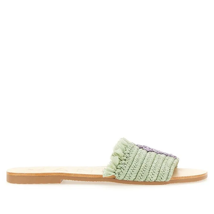 MANEBI FRINGED KNOTS RAFFIA LEATHER SANDALS