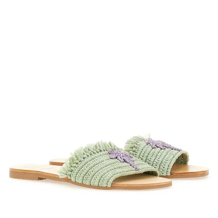 MANEBI FRINGED KNOTS RAFFIA LEATHER SANDALS