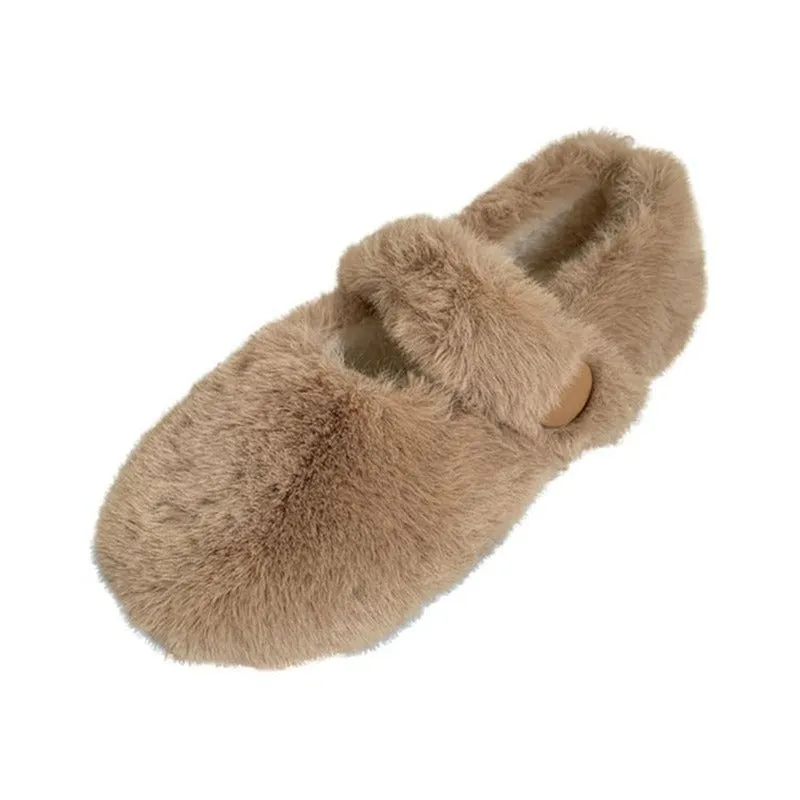 Mary Jane Fluffy Shoes Women's Winter Outerwear Flats