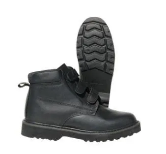 Men's 6" Leather Inmate Boot with Velcro Triple Strap Closure - Black