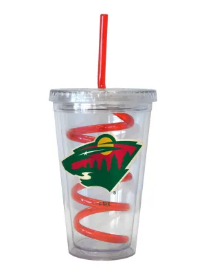 Minnesota Wild NHL Boelter Brands Clear Tumbler Cup with Red Crazy Swirl Straw