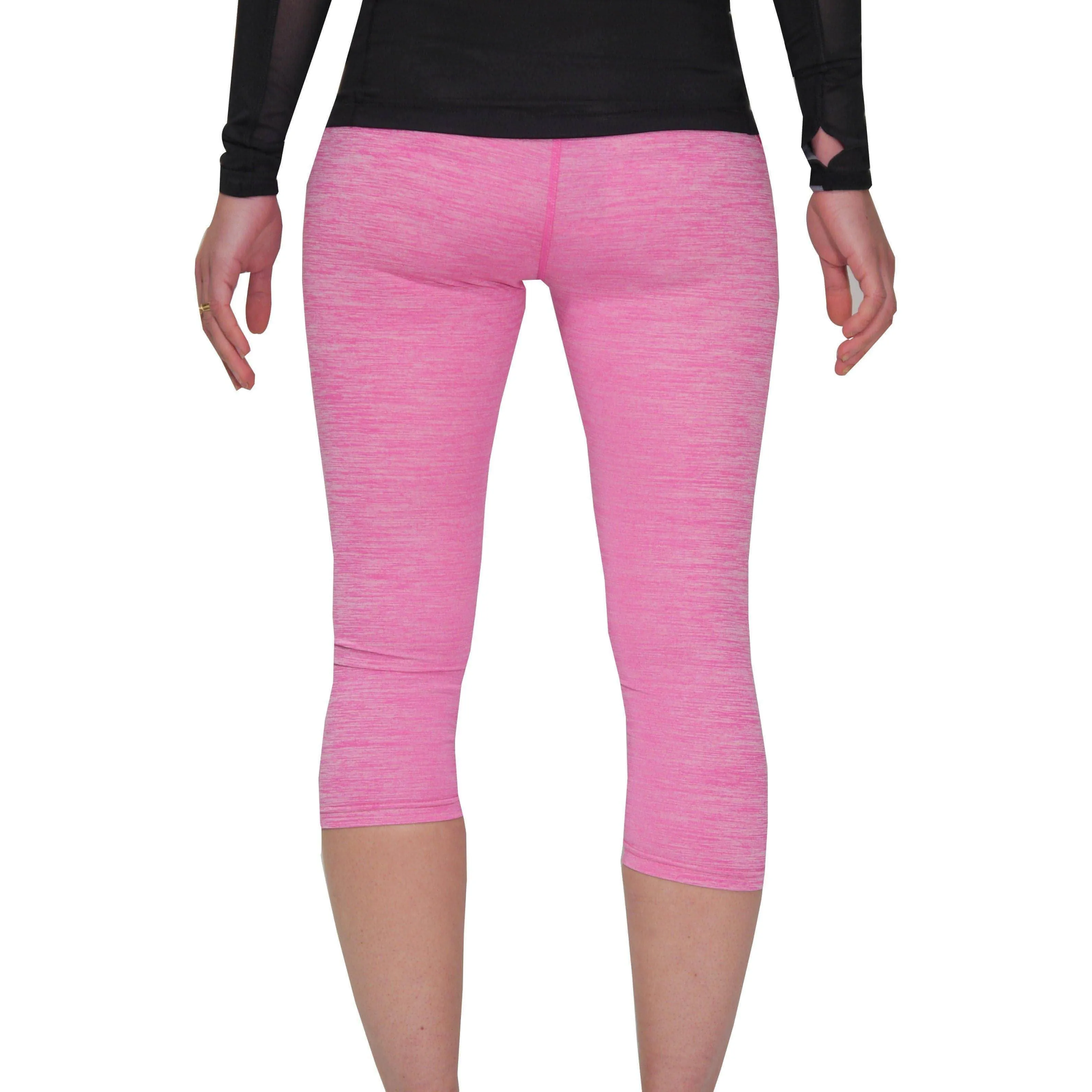 More Mile Heather Girls 3/4 Capri Running Tights - Pink